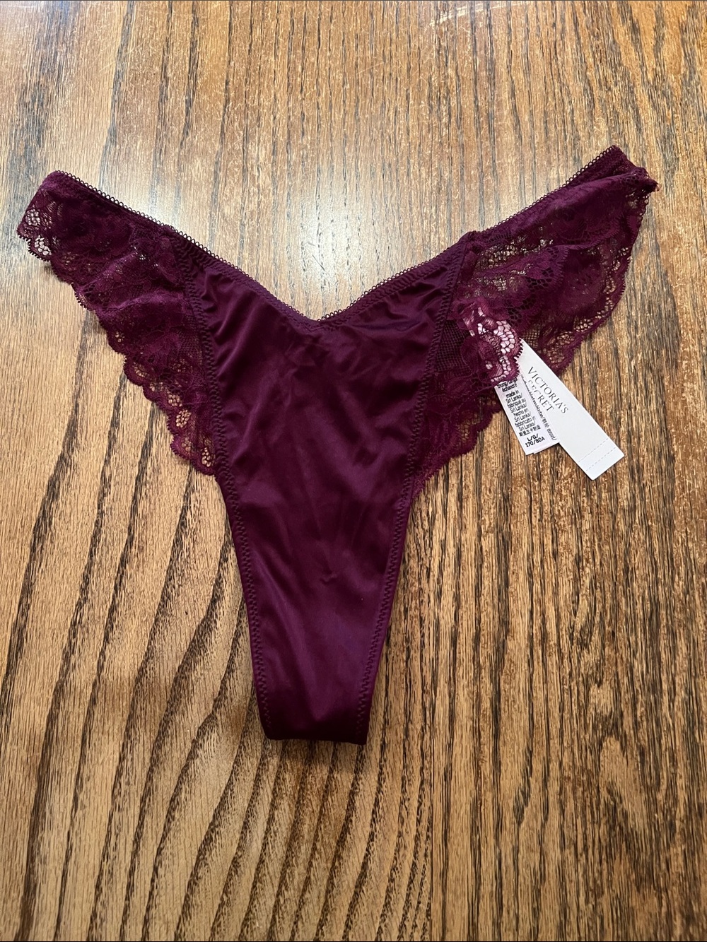 Victoria's Secret Women's Lace-Trim Thong - Wine